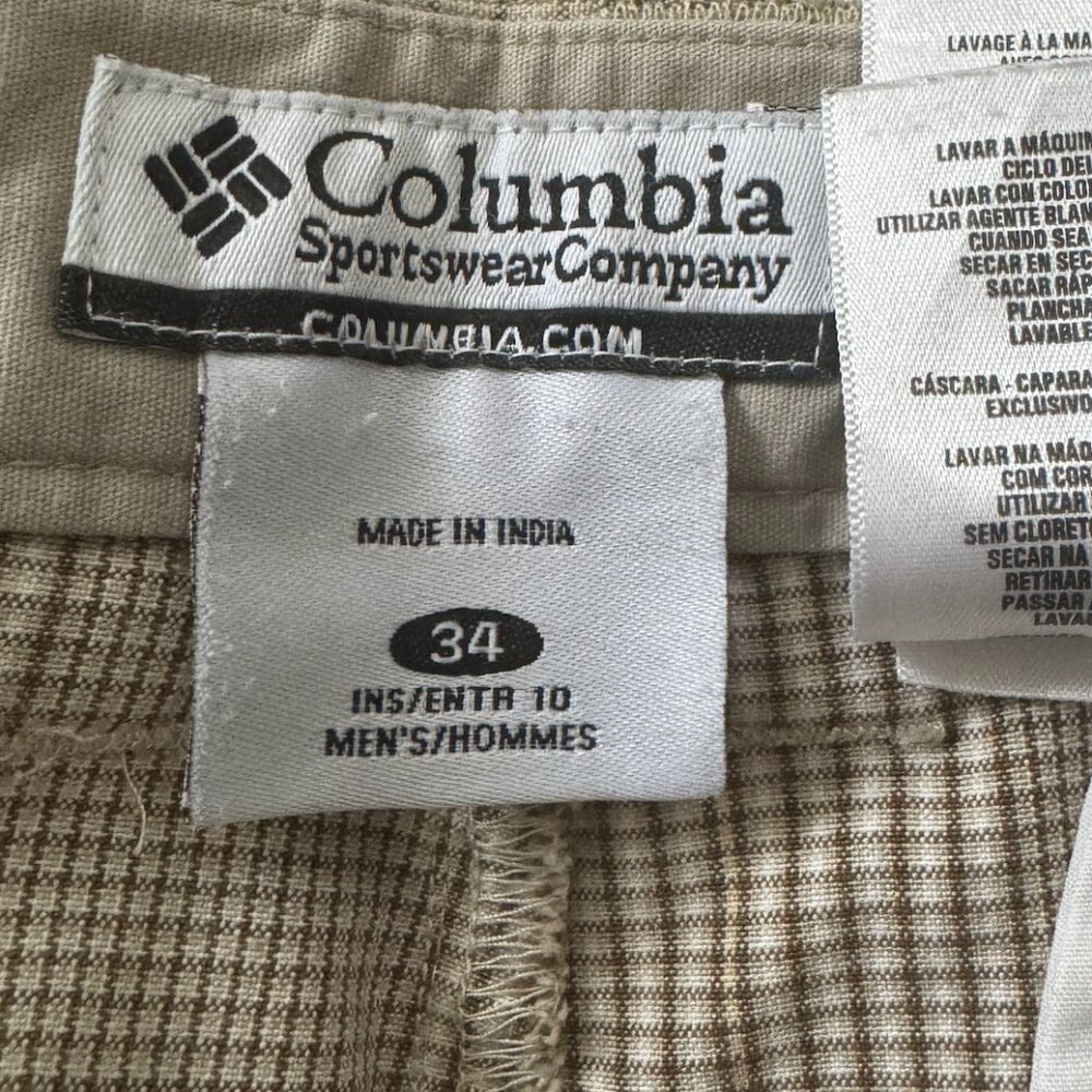 Columbia Shorts Mens 34X10 Omni-Shade Tan Plaid Khakis Flat Front Pockets - Picture 3 of 6